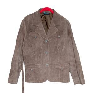 Y2K Vintage Suede Jacket with Belt size XL 70's inspired Retro Genuine Leather